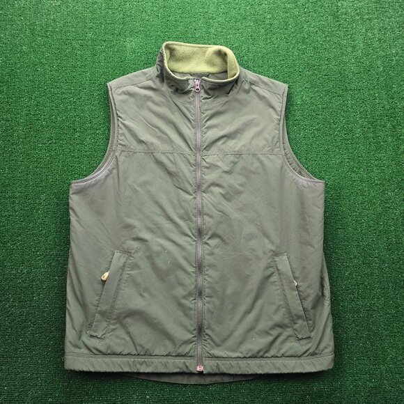 LL Bean Vest Mens Large Tall LT Green Fleece Lined Zip Up Outdoors Nylon 0BDR5 - Picture 1 of 11